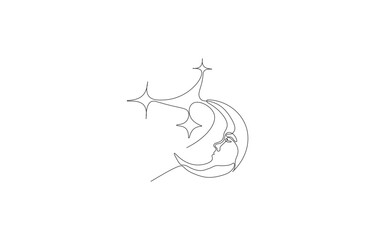 Minimalist Line Art of Moon Face with Stars – Celestial and Cosmic Design