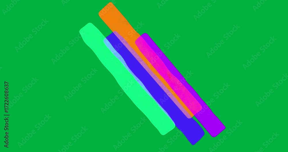 Poster designers adding four neon brush strokes on transparent backdrop for branding visuals