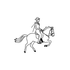Black and white line art of a beautiful woman with perfect body riding horse elegant minimalist illustration