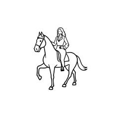 Black and white line art of a beautiful woman with perfect body riding horse elegant minimalist illustration