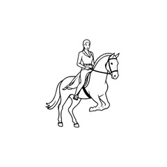 Black and white line art of a beautiful woman with perfect body riding horse elegant minimalist illustration