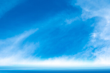 Panorama of cloud clear sky background for summer vacation concept at ocean and summer sea water with sunlight of beautiful cloudy	
