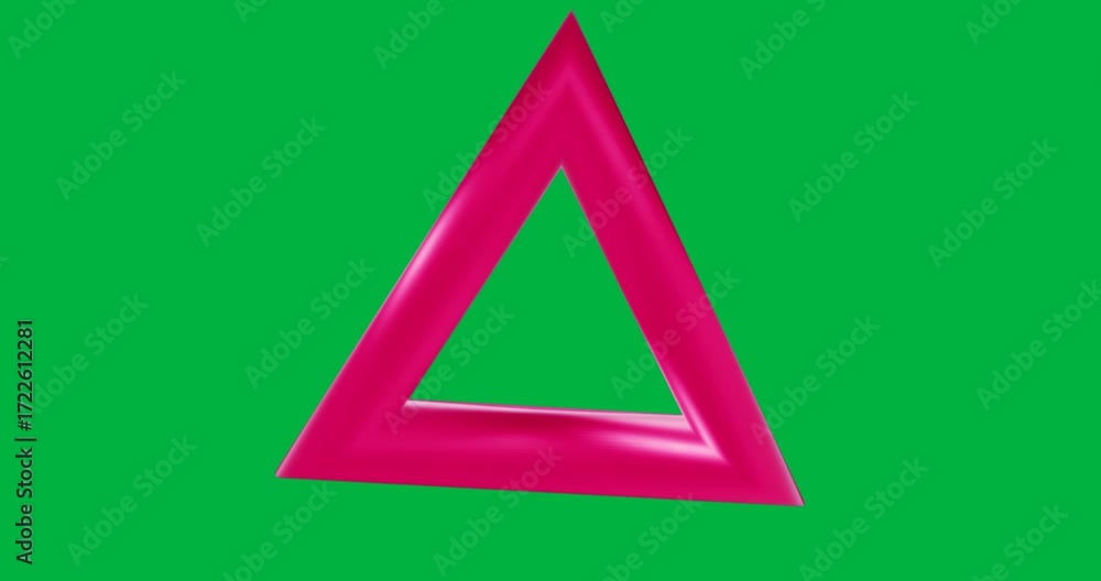 Poster abstract neon pink triangular loop floating in transparent background, highlighting digital design