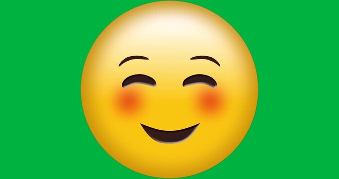 Graphic designer using emoticon on transparent background, highlighting blushing face for marketing