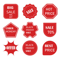 Set of sale stickers and promotional labels for advertising. Discount price tags for retail marketing. Special and best offer vector graphic elements collection isolated EPS 10

