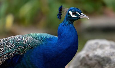 Obraz premium A close-up of a beautiful peacock, showing all it's beautiful colors in vibrant dynamic colors and lighting