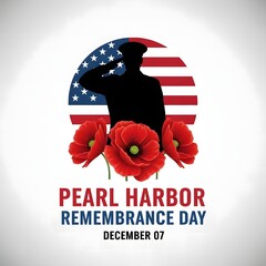 Solemn Remembrance Pearl Harbor Day with American Flag Silhouette and Poppies