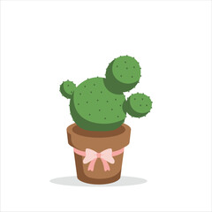 Cactus Decorative Plant on a Pot Colored Flat Illustration
