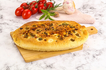 Homemade ciabatta bread with olives