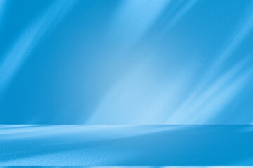 Wall interior background, studio and backdrops show products.with shadow from window color white and blue background for text insertion and presentation product	