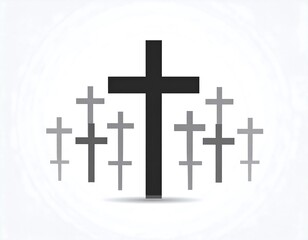 Obraz premium A large black cross with smaller gray crosses, on a light background
