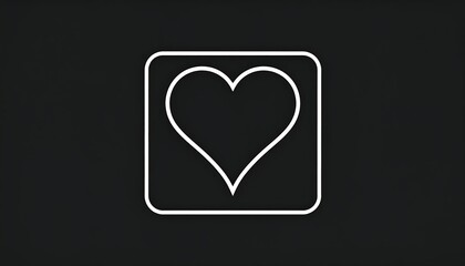 A simple, clean graphic featuring a heart shape enclosed within a square, presented on a dark, solid background. The image is minimalist in style