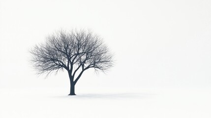 Solitary leafless tree in snowy field during winter daytime