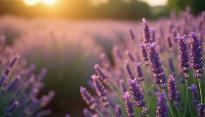Obraz premium Lavender flowers blooming in peaceful sunset field