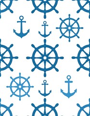 Nautical pattern of anchors and steering wheels (1)