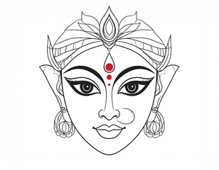 Obraz premium Hindu Goddess Durga Face Line Art