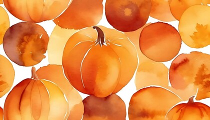 Cozy Autumn Pumpkins and Circles Watercolor Pattern