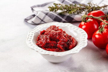 Red organic fresh tomato paste