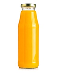 Orange juice bottle on white background