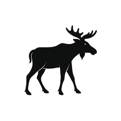 Fototapeta premium Minimalist solid black silhouette of a walking moose in a clean vector design