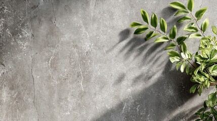 Green Foliage Casting Shadow on Stone Surface