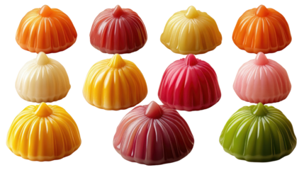vibrant, colorful jelly treats, a visual feast of assorted flavors, capturing a rainbow of sugary delight - isolated Isolated On Transparent and White Background