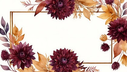 Autumn Floral Rectangular Frame with Burgundy Flowers