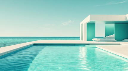 Fototapeta premium Serene swimming pool with modern architecture by the ocean