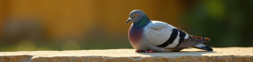 Fototapeta premium A plump pigeon rests on a smooth, sun-warmed stone, nature photography, grey bird