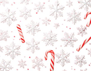 Patterned Red Christmas Background with Snowflakes and Candy Canes, Playful Holiday Style, isolated on transparent background PNG