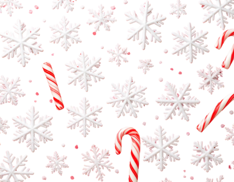 Patterned Red Christmas Background with Snowflakes and Candy Canes, Playful Holiday Style, isolated on transparent background PNG