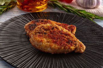 Breaded meat fillet escalope schnitzel