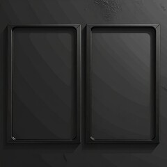 Two black rectangular frames adorn a dark wall with a subtle diagonal texture. Minimalist design; shadows create depth. Monochromatic and elegant