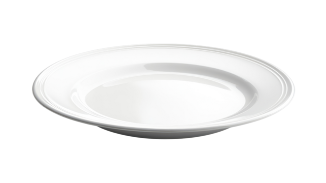 Elegant white plate, perfect for showcasing culinary creations, presenting a clean and inviting aesthetic. A symbol of refinement and simplicity. Isolated On Transparent and White Background