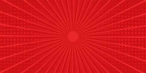 Red comic sunburst effect background with halftone. pop art comic-style vector background abstract simple