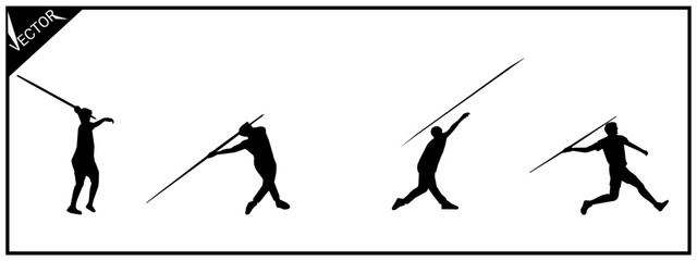 Silhouette of a javelin thrower. Dynamic action. Isolated on a white background.