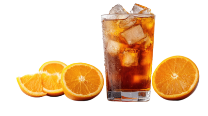 Refreshing cold beverage with vibrant orange slices, a visual treat showcasing the ultimate thirst quencher and summer refreshment Isolated On Transparent and White Background