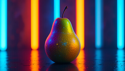Rainbow Gradient Pear – Neon Artistic Surreal Fruit 4K
