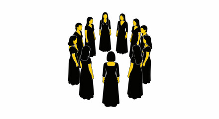 Vector art of women in formal dresses standing in a circle