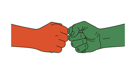 Vector art of two fists bumping, orange and green