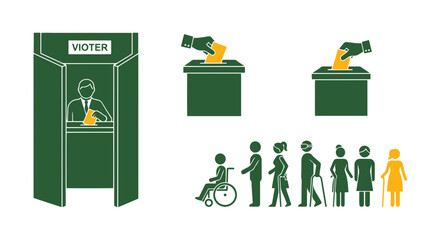 Vector art of voting booth, ballot box, and diverse group of people