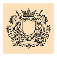 Vintage hand drawing vector crest logo