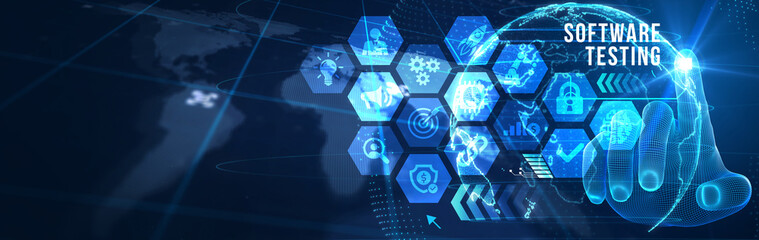Inscription SOFTWARE TESTING on the virtual display. Business, modern technology, internet and networking concept. 3d illustration