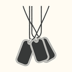 Fototapeta premium Vector art of three dark military dog tags hanging from beaded chains, symbolizing remembrance, service, and identity, against a plain background