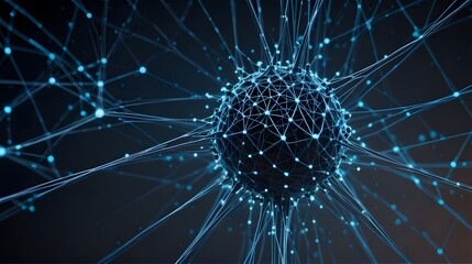 Dynamic neural network visualization with glowing blue connections representing data flow and complex systems