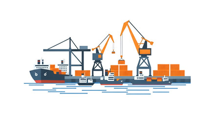 Cargo Cranes Loading Containers Onto Ships