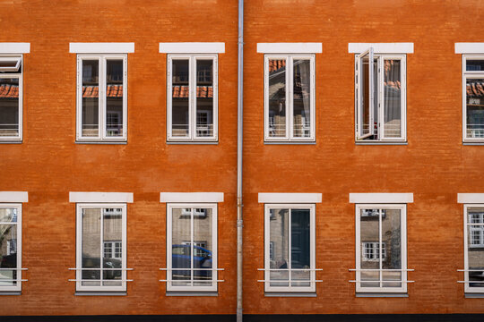 Homes and architecture of Copenhagen, Denmark. Famous orange row homes of the Danish.