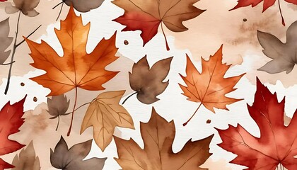 Autumn Watercolor Maple Leaves Background with Splatters