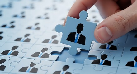 Hand placing puzzle piece with silhouette image