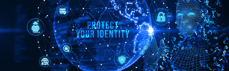 Cyber security data protection business technology privacy concept. Protect your identity on the virtual display. 3d illustration